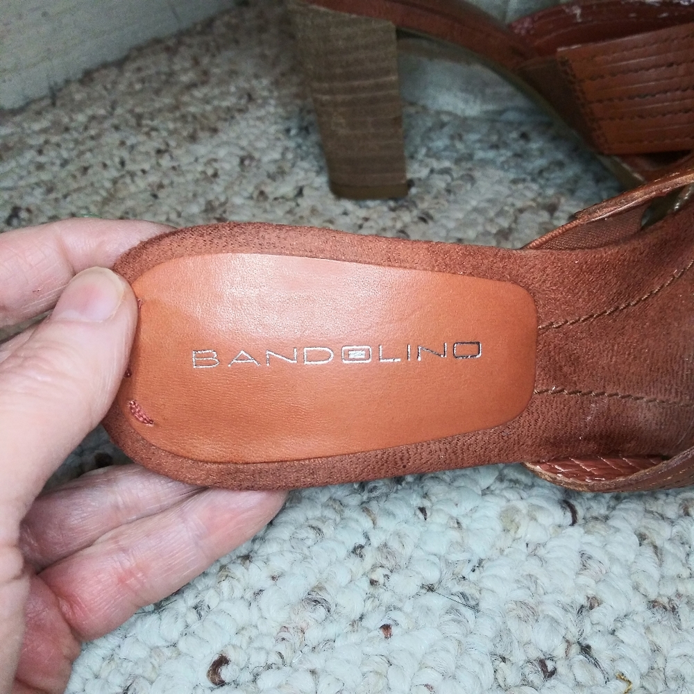 3/$18 Vintage 1970's Bandolino Boho Brown Leather Slide Stacked Heel Sandals - Picture 4 of 12